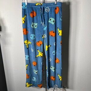 Pokemon Blue Drawstring Pajama Pants w Character Print SZ Lrg